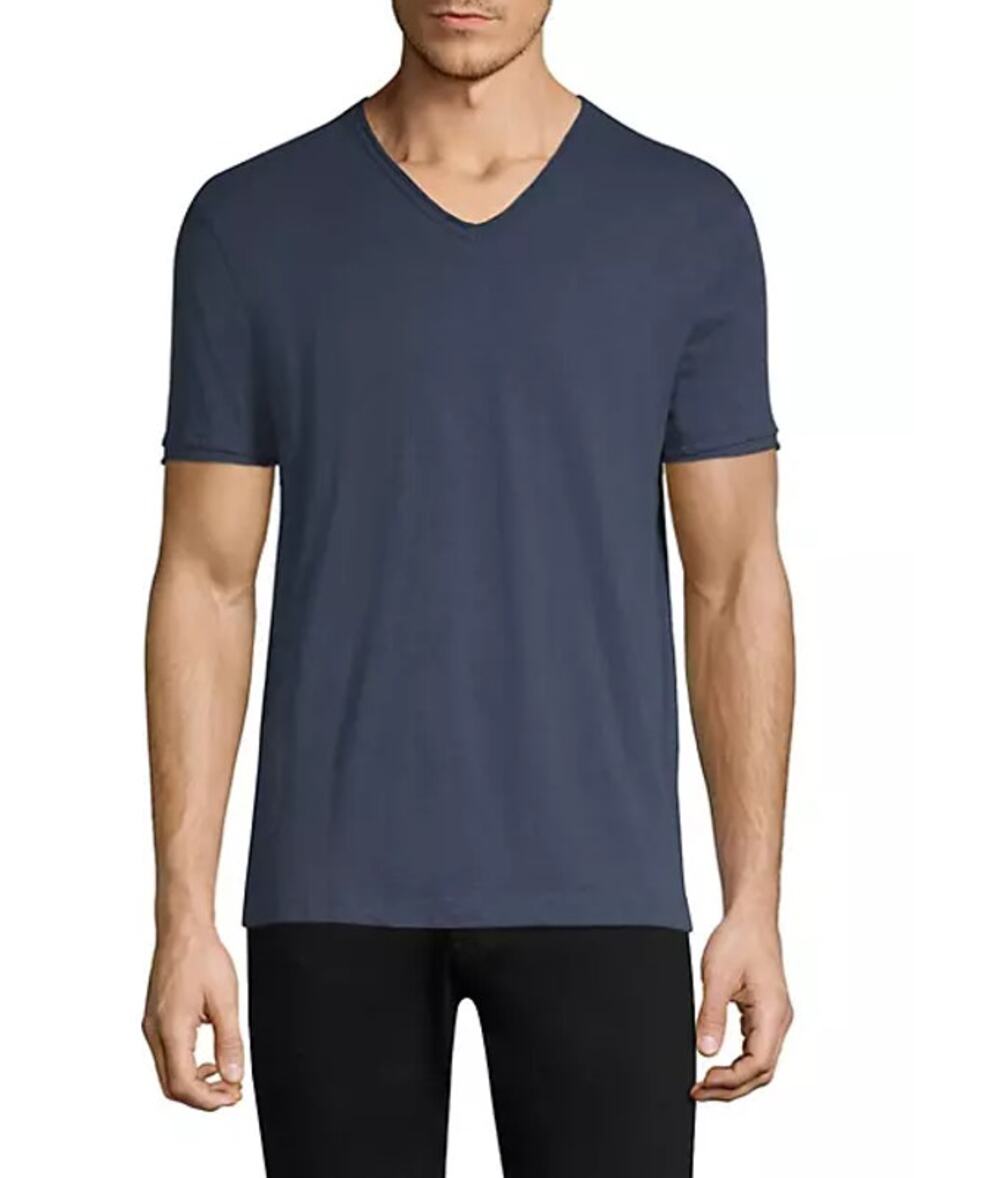 JOHN VARVATOS Men's Miles Slub V Neck Tshirt Small Oiled Blue Short Sleeve NWT